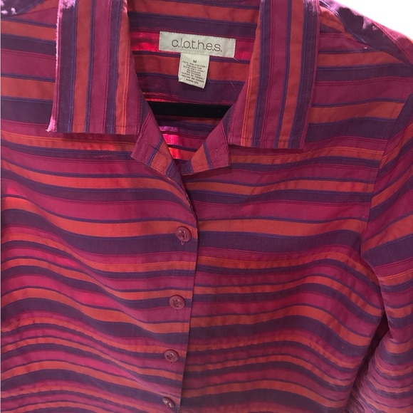 Citron Women's Striped Button Down Shirt - Red and Purple - Picture 2 of 4